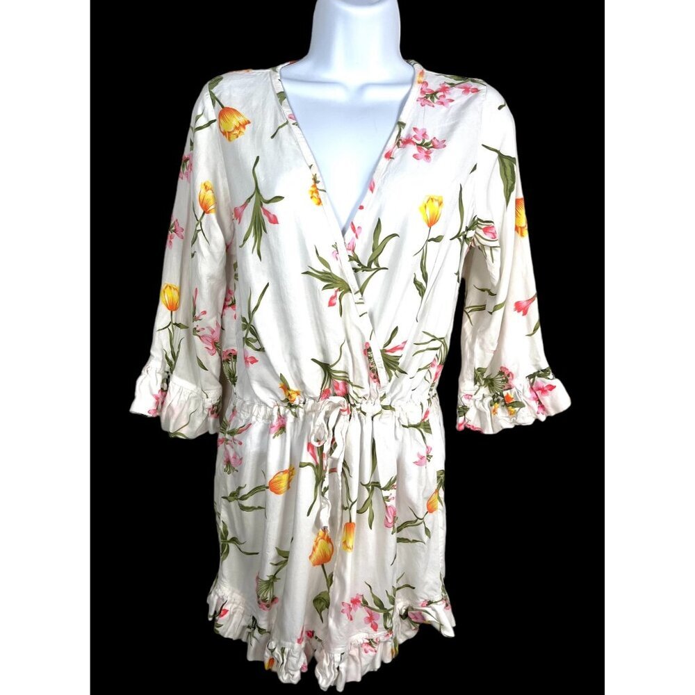 Piyama floral boho ruffle sleeve flowy Romper sz XS